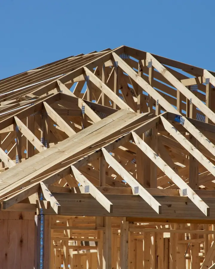 Timber roof trusses on a residential structure under construction